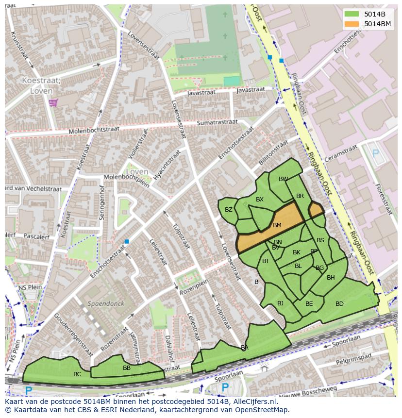 Afbeelding van het postcodegebied 5014 BM op de kaart.