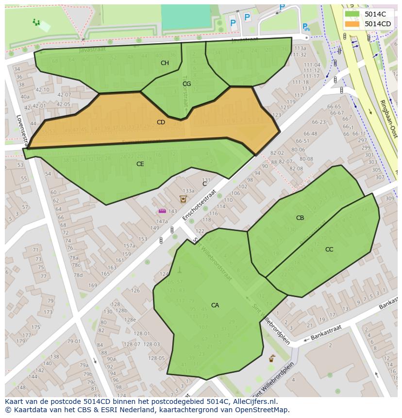 Afbeelding van het postcodegebied 5014 CD op de kaart.