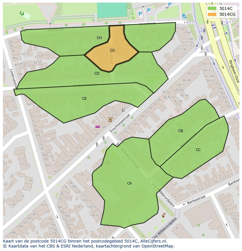 Afbeelding van het postcodegebied 5014 CG op de kaart.