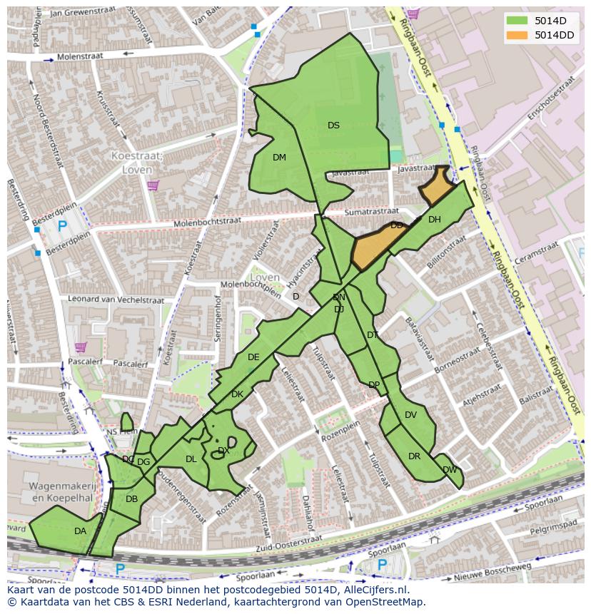 Afbeelding van het postcodegebied 5014 DD op de kaart.