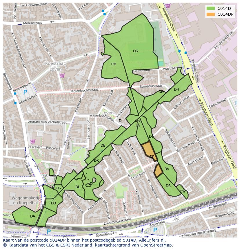 Afbeelding van het postcodegebied 5014 DP op de kaart.