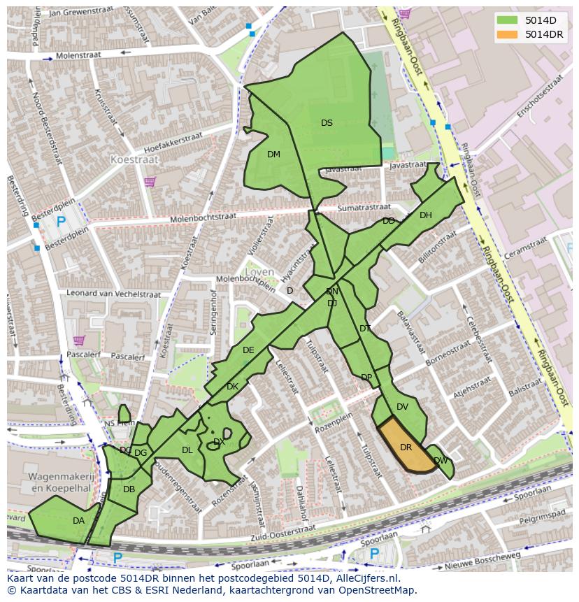 Afbeelding van het postcodegebied 5014 DR op de kaart.