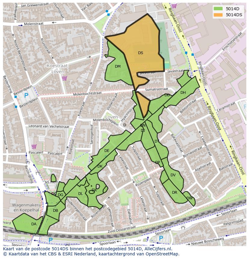 Afbeelding van het postcodegebied 5014 DS op de kaart.
