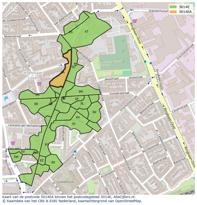 Afbeelding van het postcodegebied 5014 EA op de kaart.