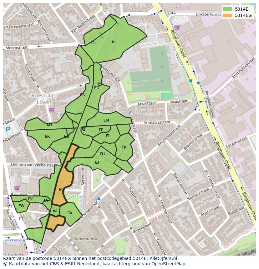 Afbeelding van het postcodegebied 5014 EG op de kaart.