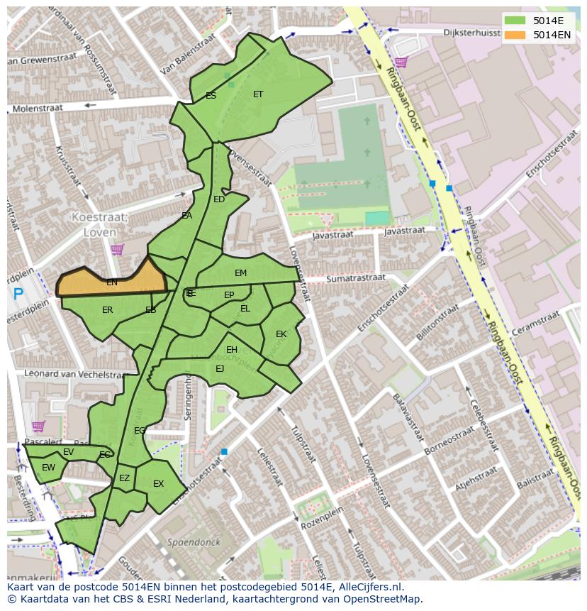 Afbeelding van het postcodegebied 5014 EN op de kaart.