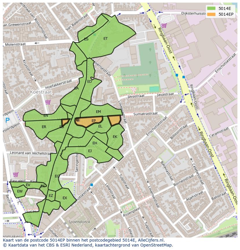 Afbeelding van het postcodegebied 5014 EP op de kaart.