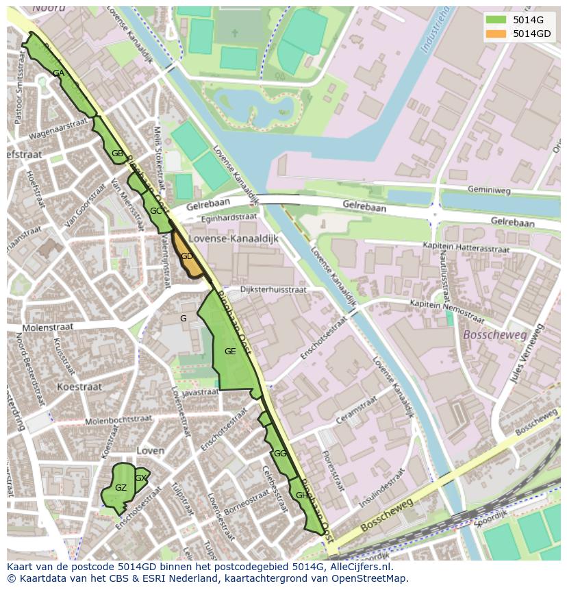 Afbeelding van het postcodegebied 5014 GD op de kaart.