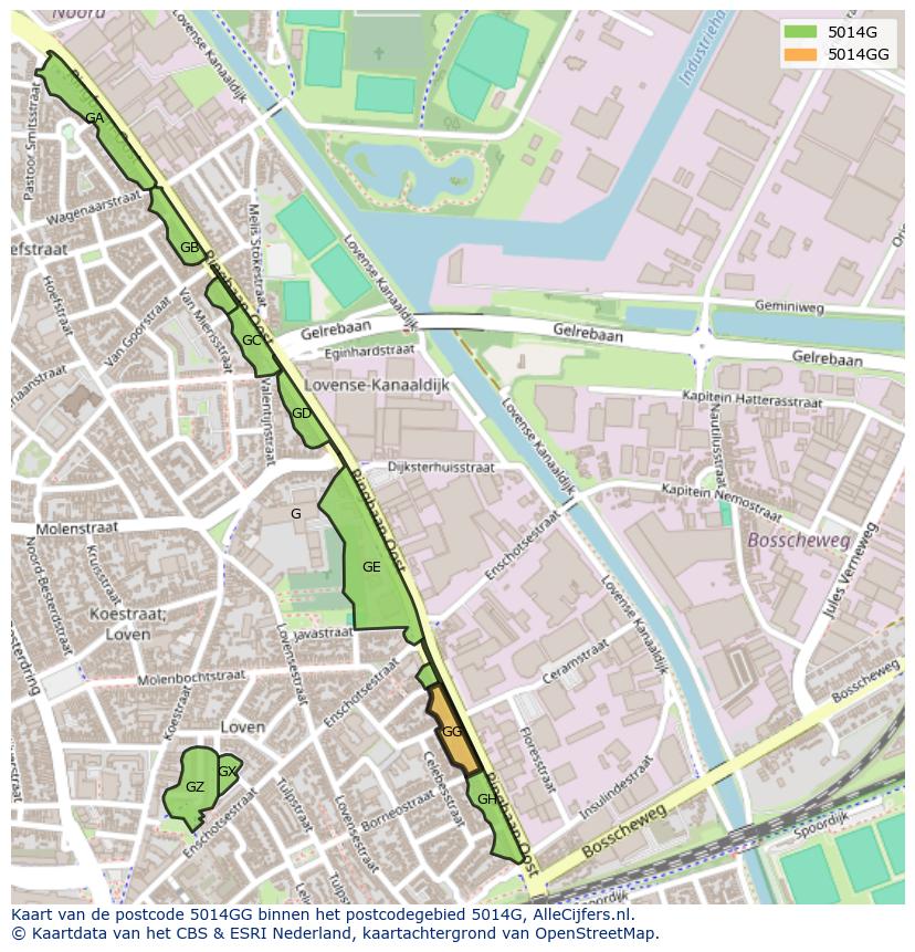 Afbeelding van het postcodegebied 5014 GG op de kaart.