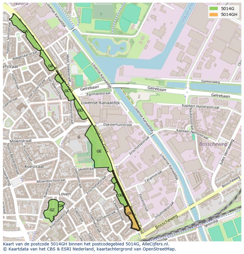 Afbeelding van het postcodegebied 5014 GH op de kaart.