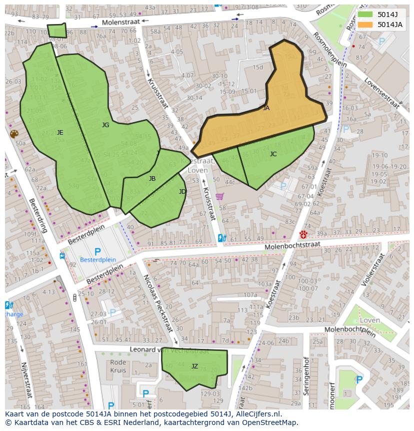 Afbeelding van het postcodegebied 5014 JA op de kaart.