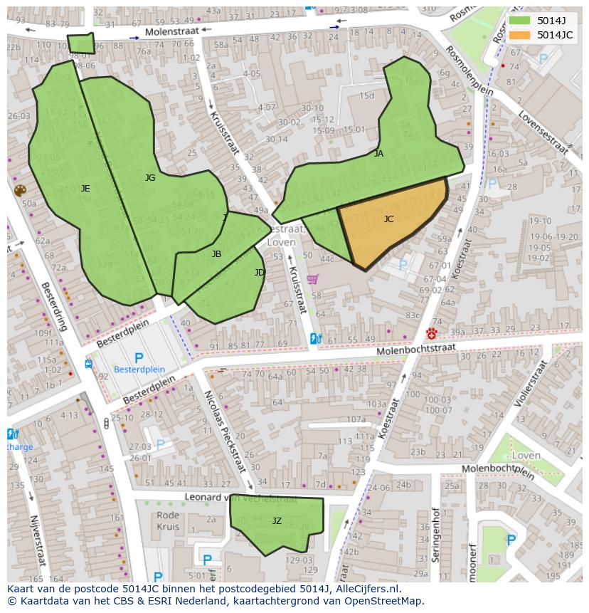Afbeelding van het postcodegebied 5014 JC op de kaart.