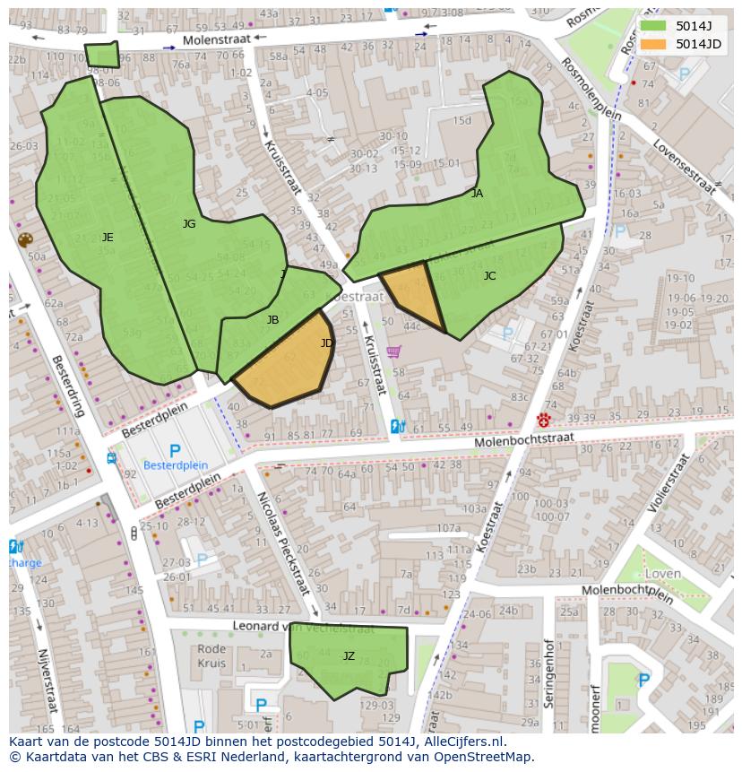 Afbeelding van het postcodegebied 5014 JD op de kaart.