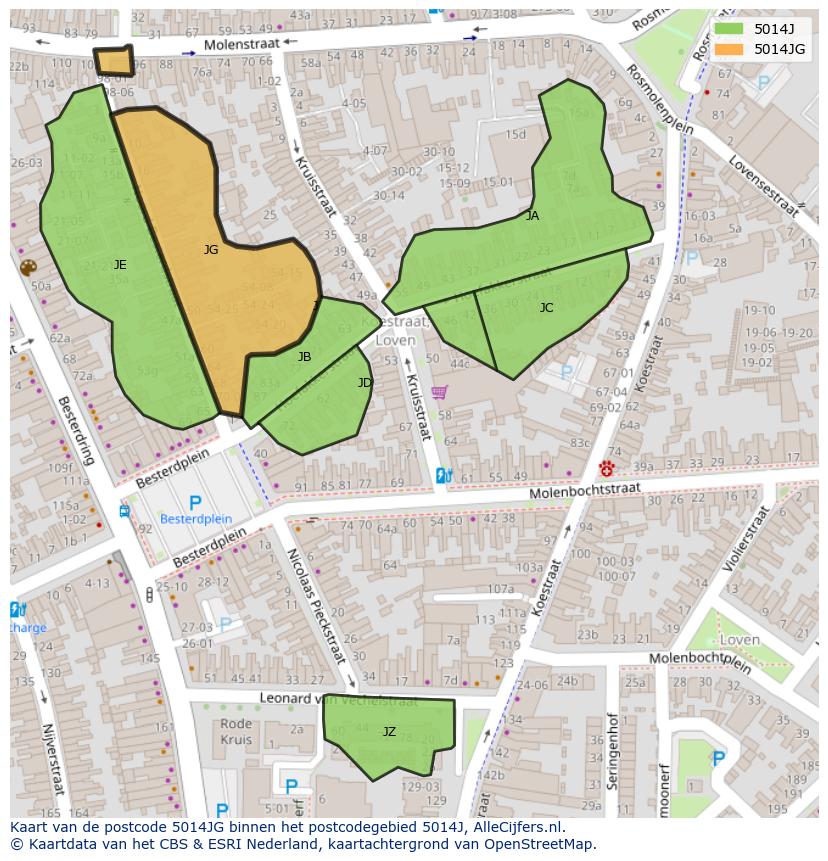 Afbeelding van het postcodegebied 5014 JG op de kaart.