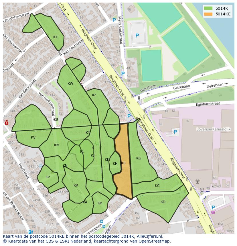 Afbeelding van het postcodegebied 5014 KE op de kaart.