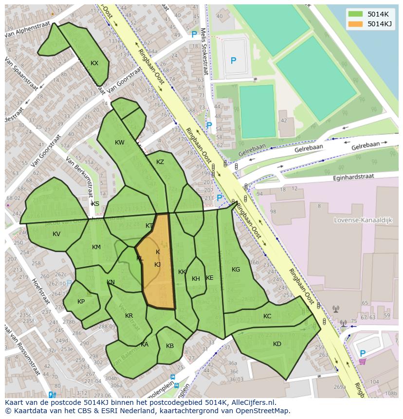 Afbeelding van het postcodegebied 5014 KJ op de kaart.