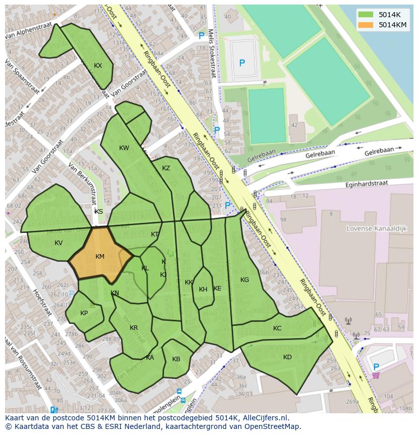 Afbeelding van het postcodegebied 5014 KM op de kaart.