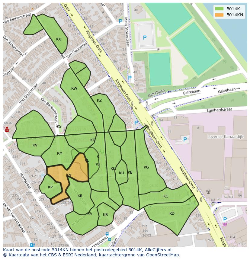 Afbeelding van het postcodegebied 5014 KN op de kaart.