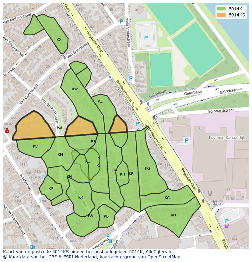 Afbeelding van het postcodegebied 5014 KS op de kaart.