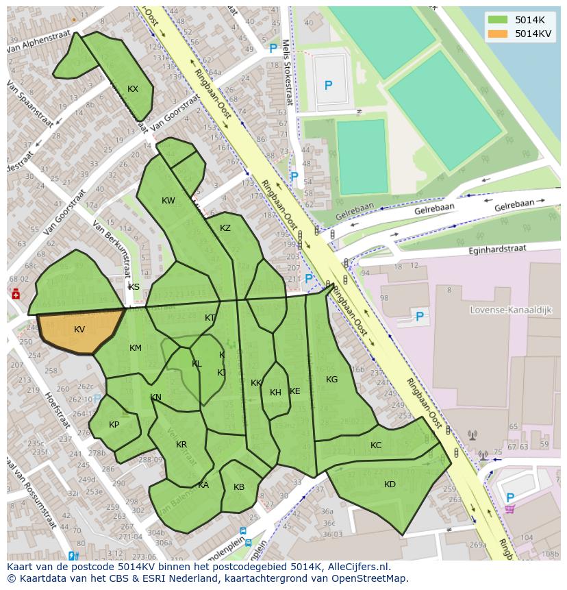 Afbeelding van het postcodegebied 5014 KV op de kaart.