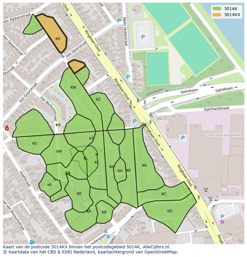 Afbeelding van het postcodegebied 5014 KX op de kaart.