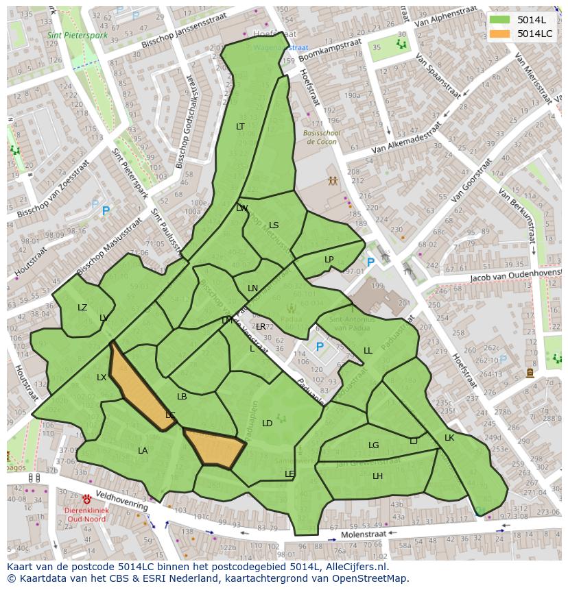 Afbeelding van het postcodegebied 5014 LC op de kaart.