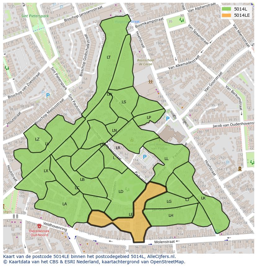 Afbeelding van het postcodegebied 5014 LE op de kaart.