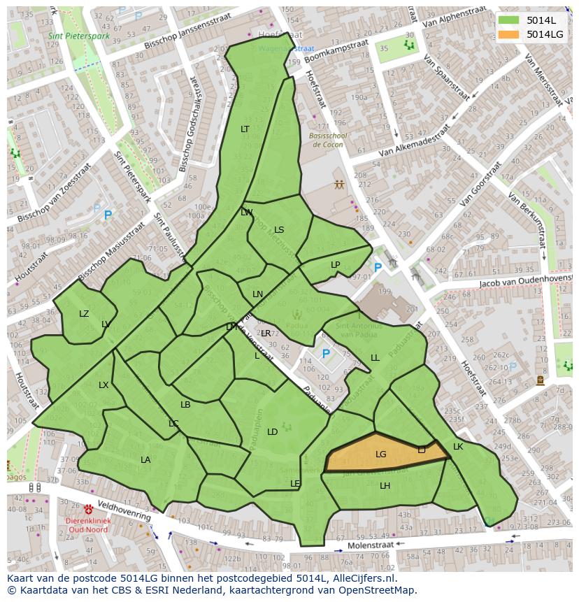 Afbeelding van het postcodegebied 5014 LG op de kaart.