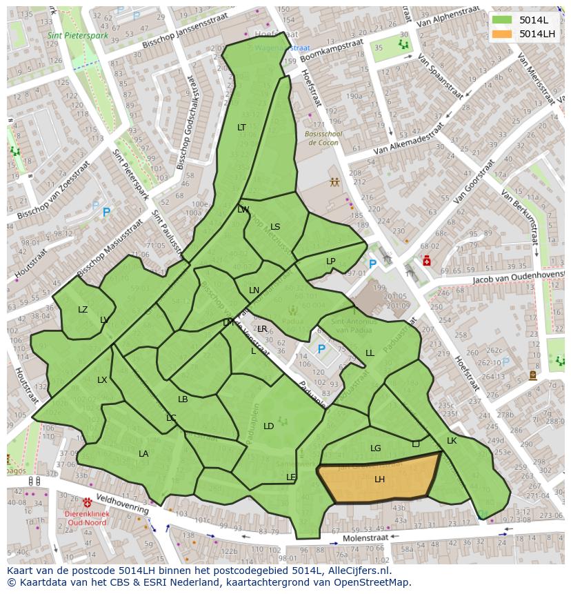 Afbeelding van het postcodegebied 5014 LH op de kaart.
