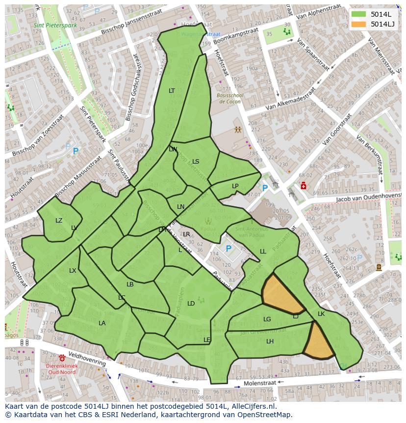 Afbeelding van het postcodegebied 5014 LJ op de kaart.