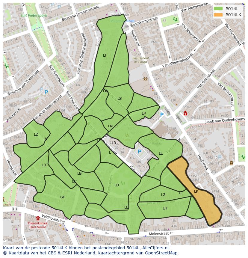Afbeelding van het postcodegebied 5014 LK op de kaart.