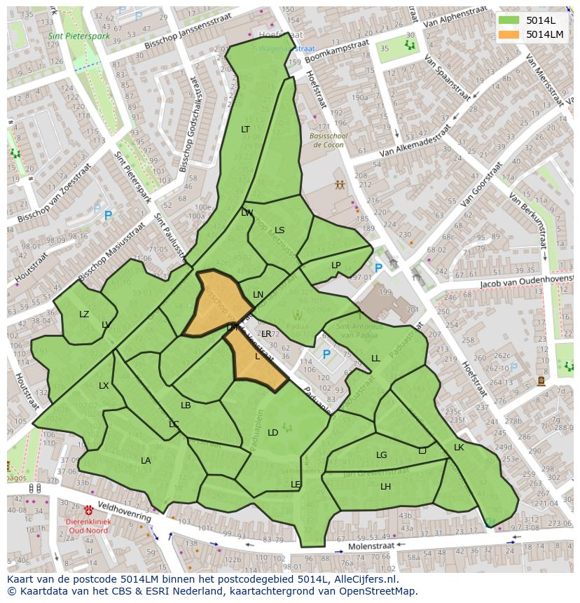 Afbeelding van het postcodegebied 5014 LM op de kaart.