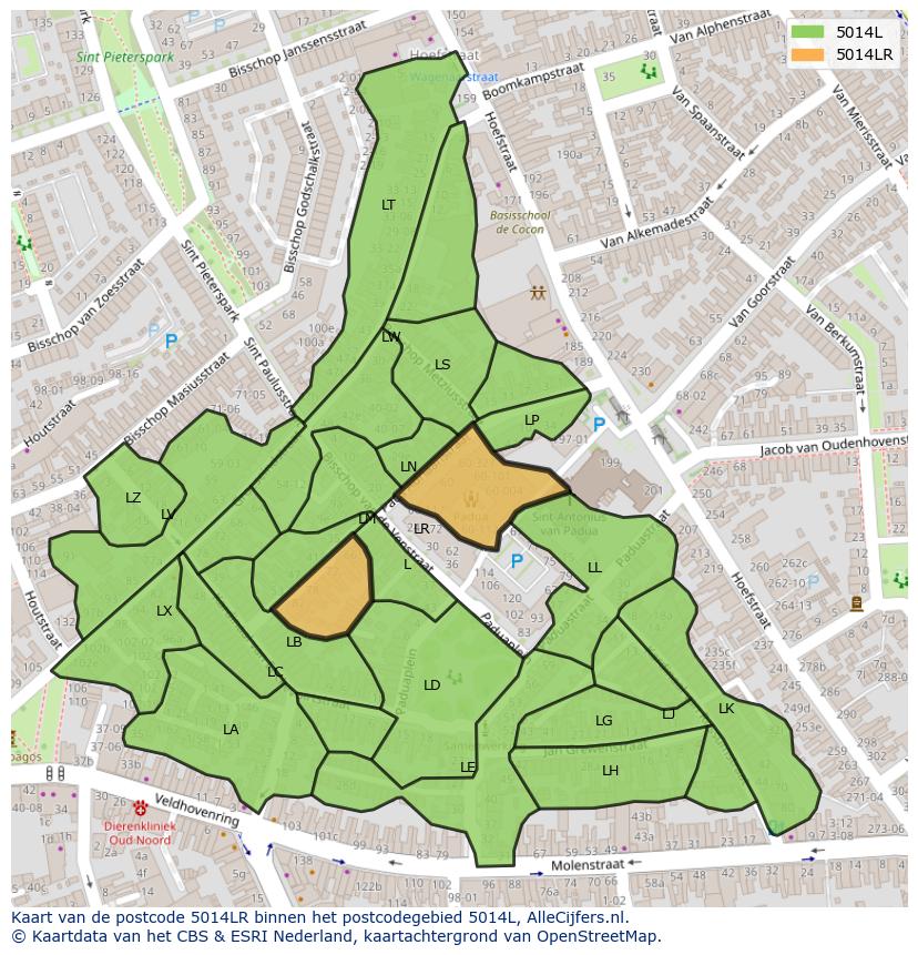 Afbeelding van het postcodegebied 5014 LR op de kaart.