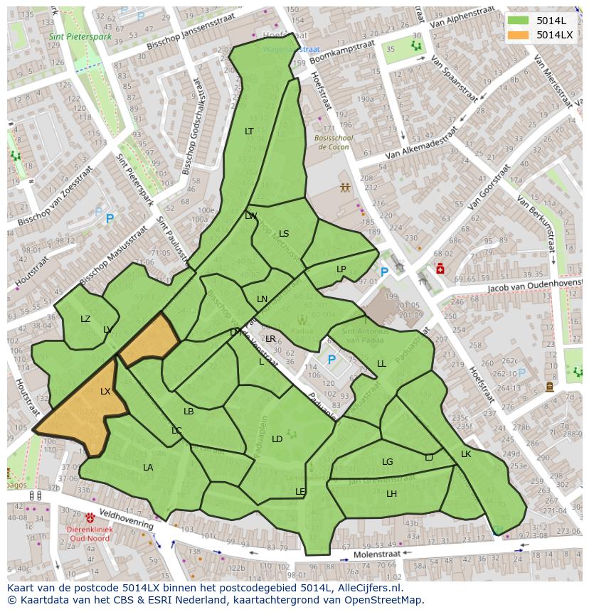 Afbeelding van het postcodegebied 5014 LX op de kaart.