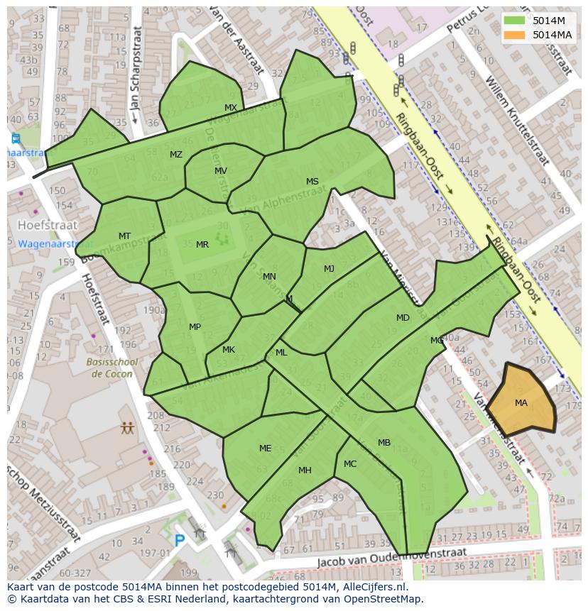 Afbeelding van het postcodegebied 5014 MA op de kaart.