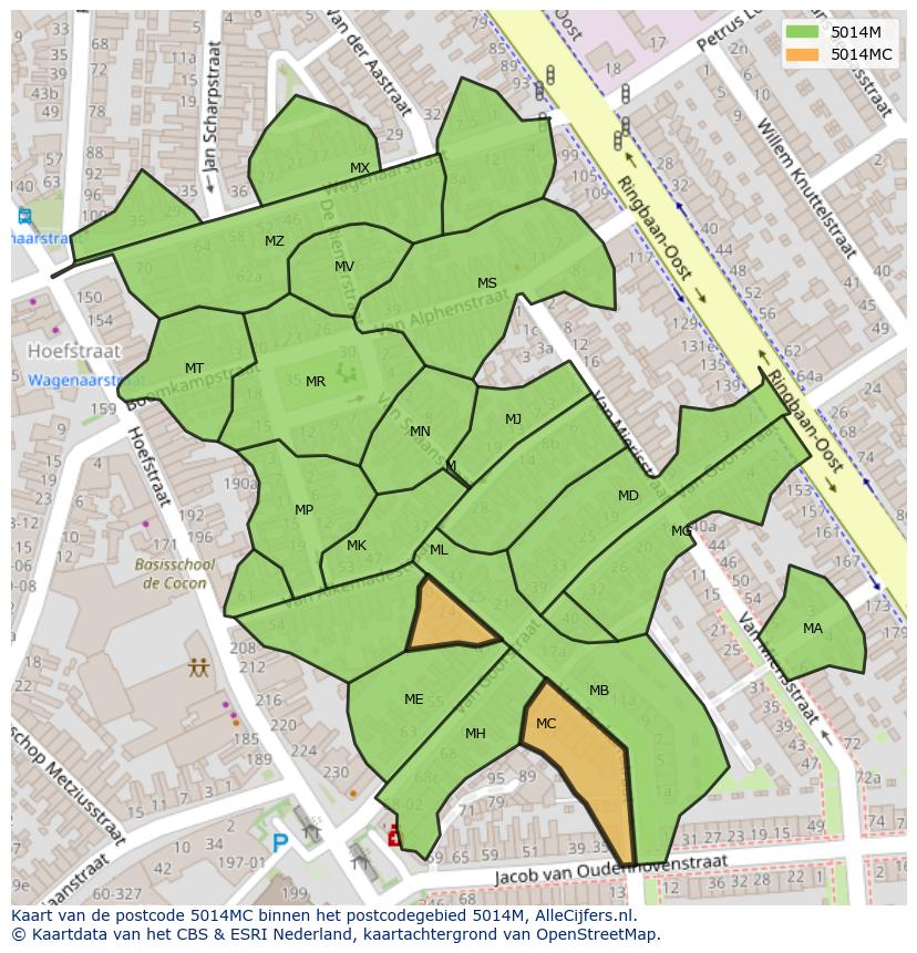Afbeelding van het postcodegebied 5014 MC op de kaart.