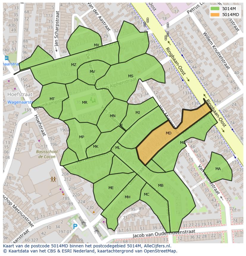 Afbeelding van het postcodegebied 5014 MD op de kaart.