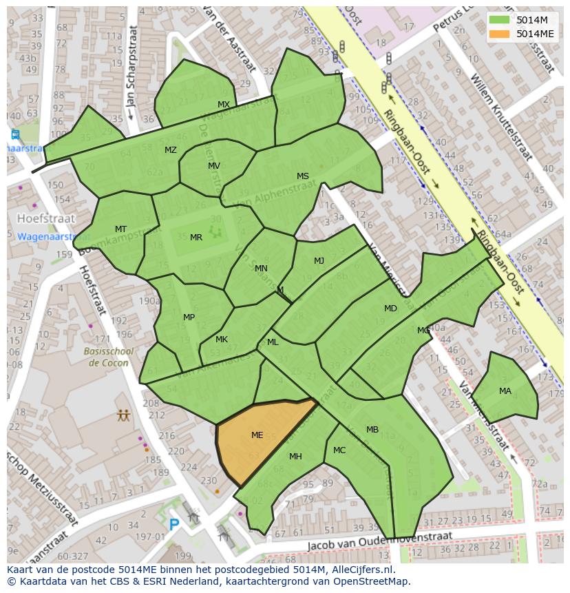 Afbeelding van het postcodegebied 5014 ME op de kaart.