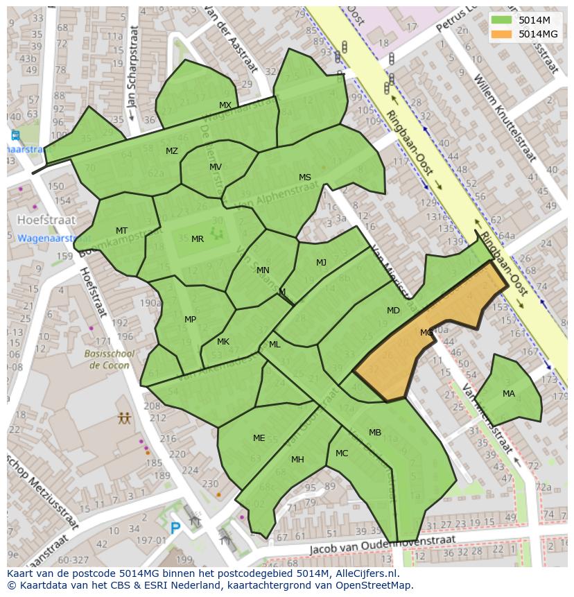 Afbeelding van het postcodegebied 5014 MG op de kaart.