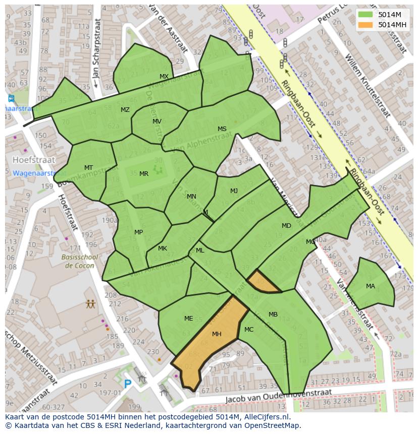 Afbeelding van het postcodegebied 5014 MH op de kaart.