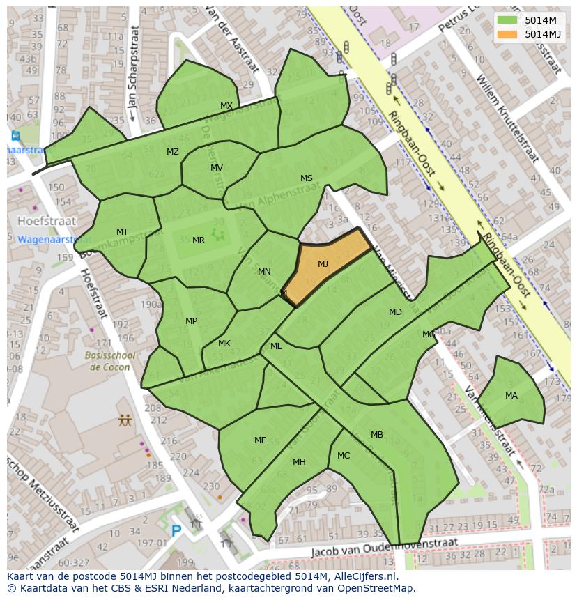 Afbeelding van het postcodegebied 5014 MJ op de kaart.