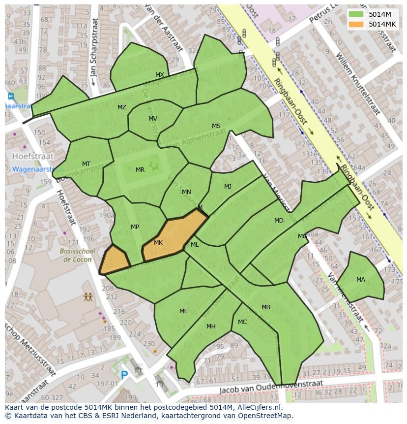 Afbeelding van het postcodegebied 5014 MK op de kaart.
