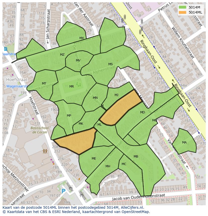 Afbeelding van het postcodegebied 5014 ML op de kaart.