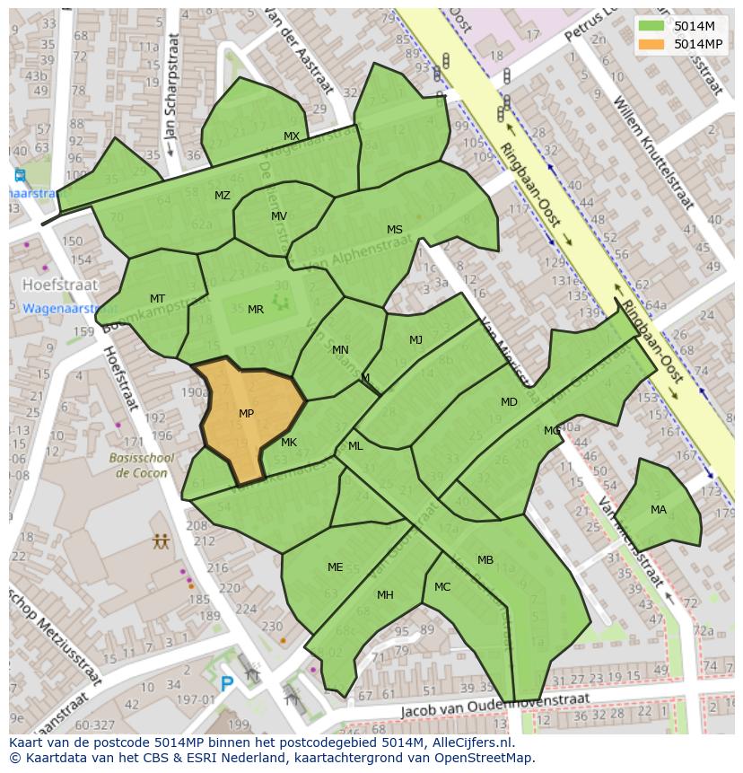 Afbeelding van het postcodegebied 5014 MP op de kaart.