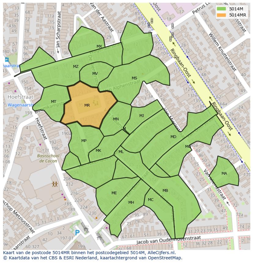Afbeelding van het postcodegebied 5014 MR op de kaart.