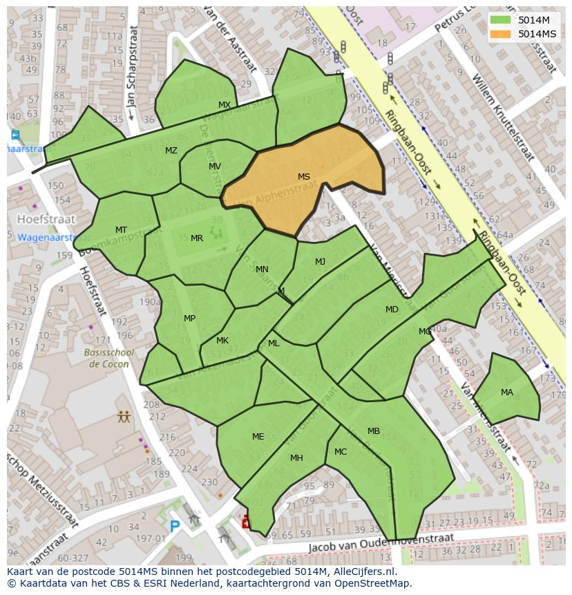 Afbeelding van het postcodegebied 5014 MS op de kaart.