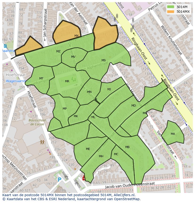 Afbeelding van het postcodegebied 5014 MX op de kaart.