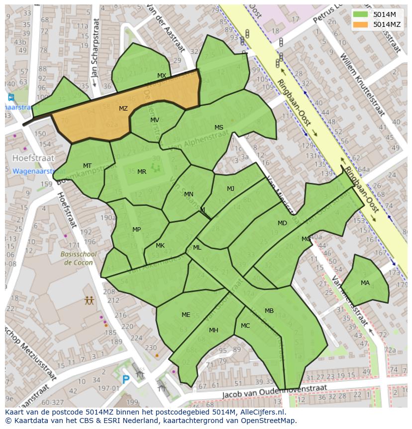 Afbeelding van het postcodegebied 5014 MZ op de kaart.