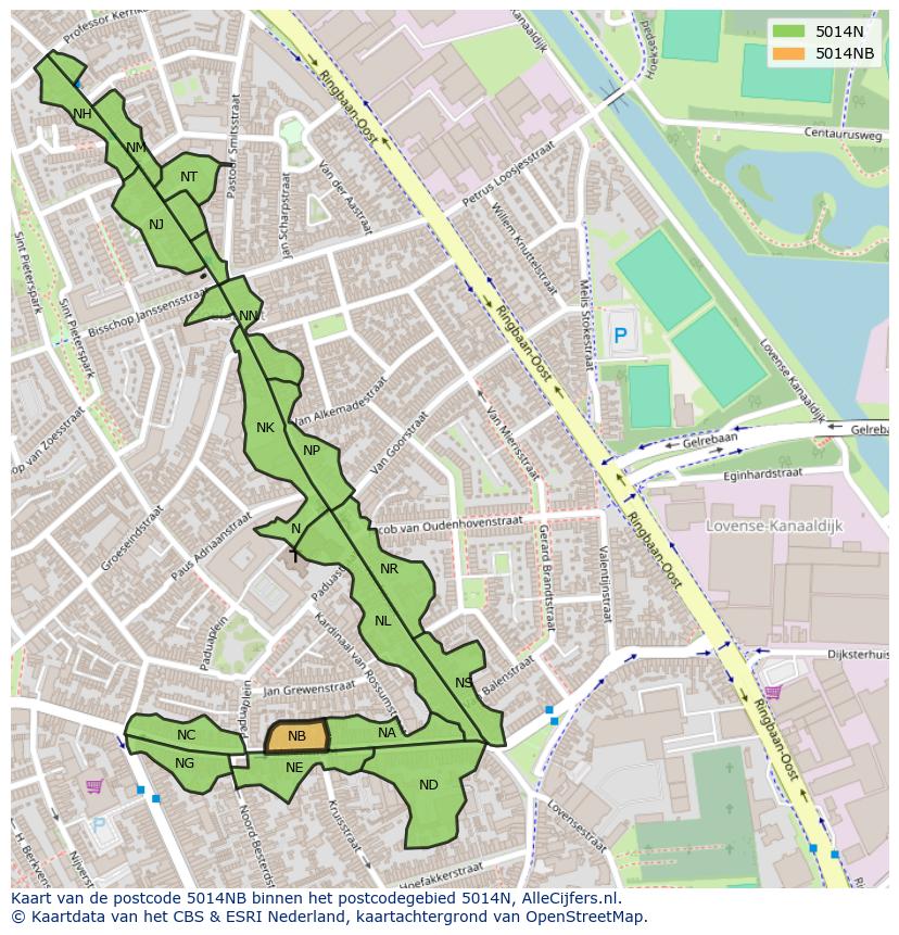 Afbeelding van het postcodegebied 5014 NB op de kaart.