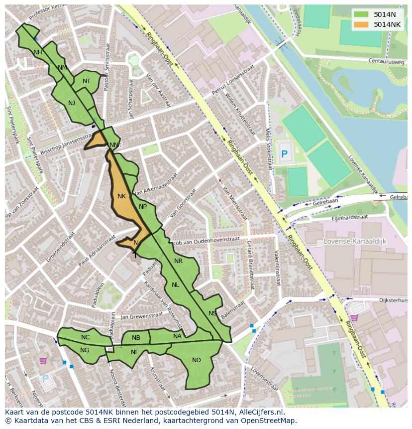 Afbeelding van het postcodegebied 5014 NK op de kaart.